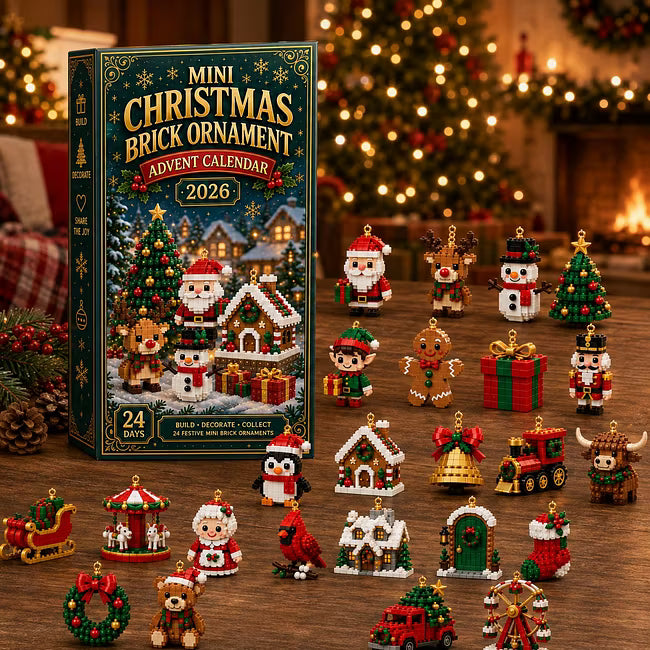 🎄 24-dniowy mini kalendarz adwentowy z ozdobami świątecznymi | 24 wyjątkowe, świąteczne, do samodzielnego zbudowania wzory z pętelkami do zawieszania — idealne do dekorowania choinek, wieńców i świątecznych dekoracji 🧱