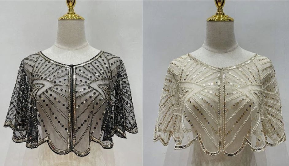⏳Oferta ograniczona czasowo ⏰ Szal z koronką w stylu vintage i koralikami