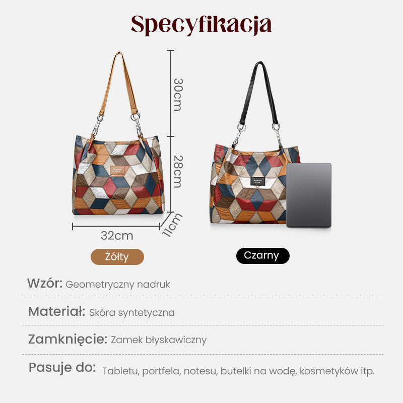 🥳 👜Modna torba typu tote z geometrycznym wzorem i dużą pojemnością