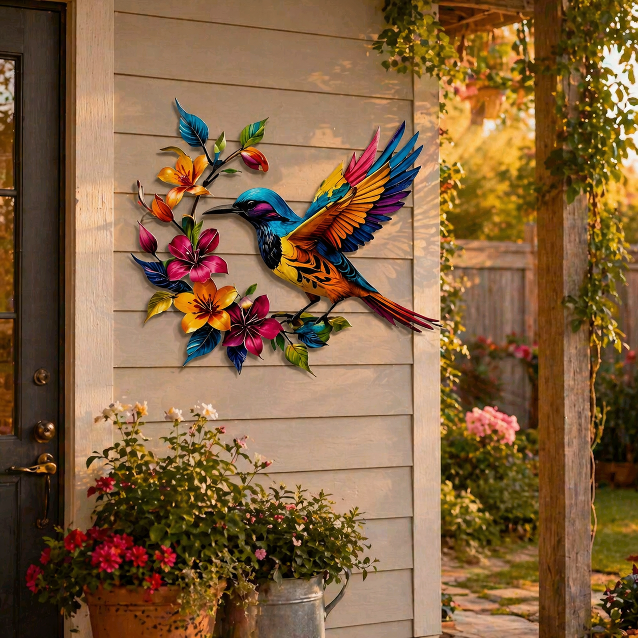 Metalowa dekoracja ścienna Hummingbird Bloom