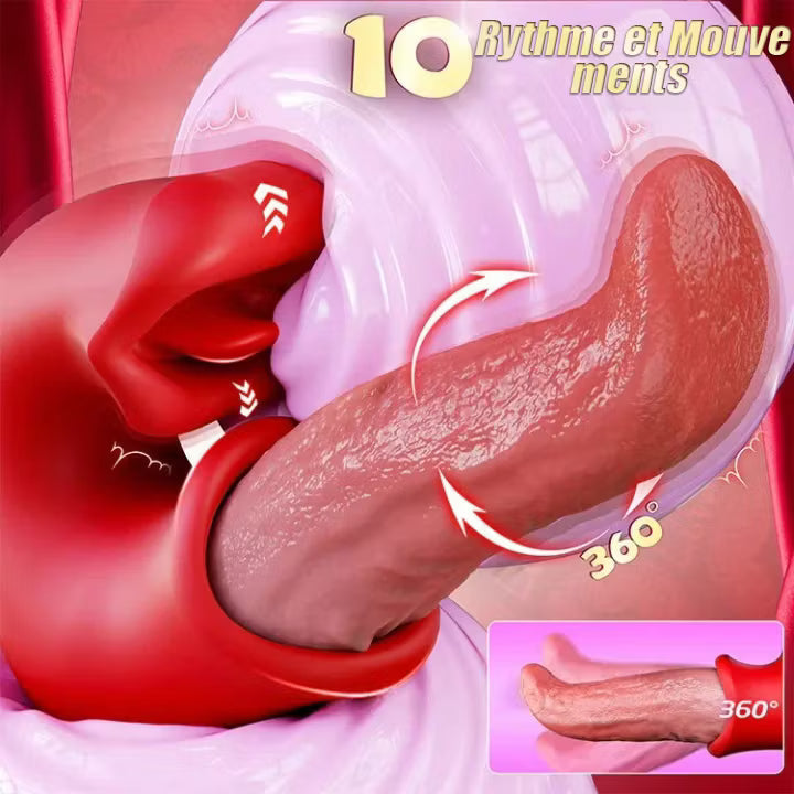Arabella - wibrujący dildo 3 w 1 ze stymulacją punktu G, łechtaczki i języka, wodoodporny.