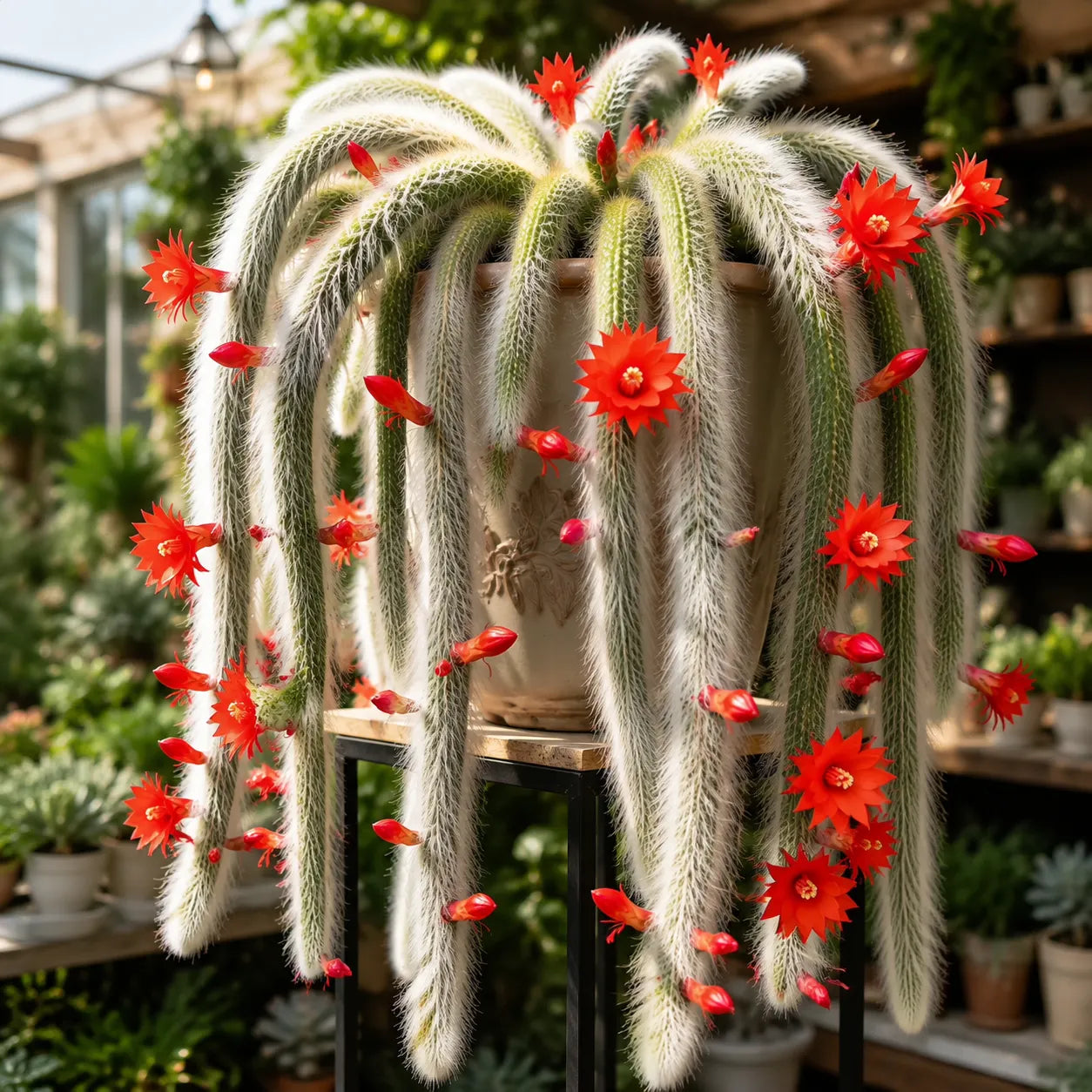 🌵Rzadki kaktus Monkey Tail – żywy wodospad miękkiego, puszystego piękna