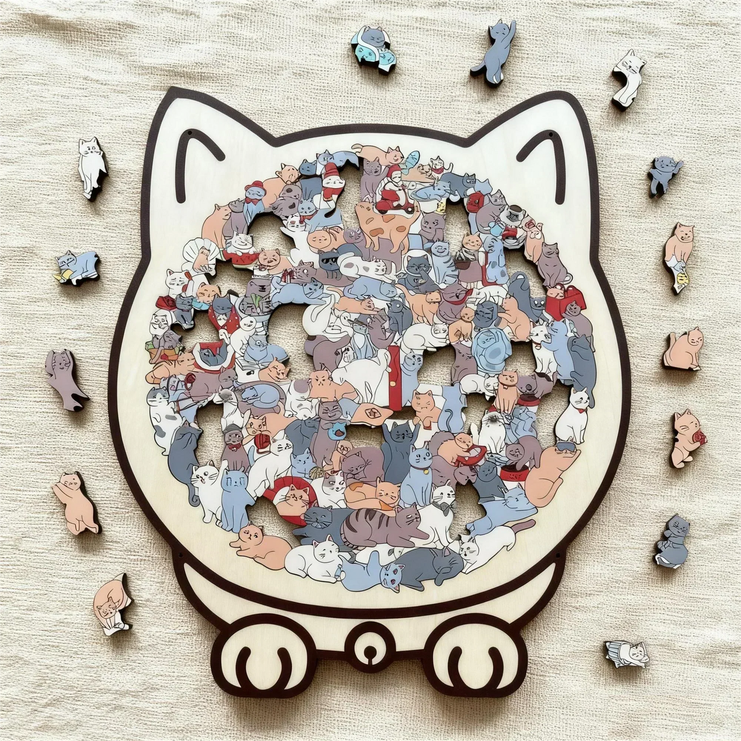 🎅🎄Drewniana układanka w kształcie kota, 135 elementów, w kolorach Morandi🐱🎁