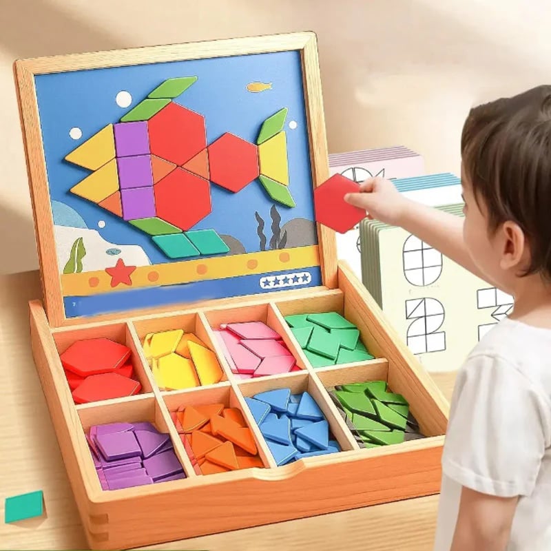 🎁Wyprzedaż świąteczna 50% TANIEJ🔥Zestaw drewnianych puzzli magnetycznych z wzorem🧩