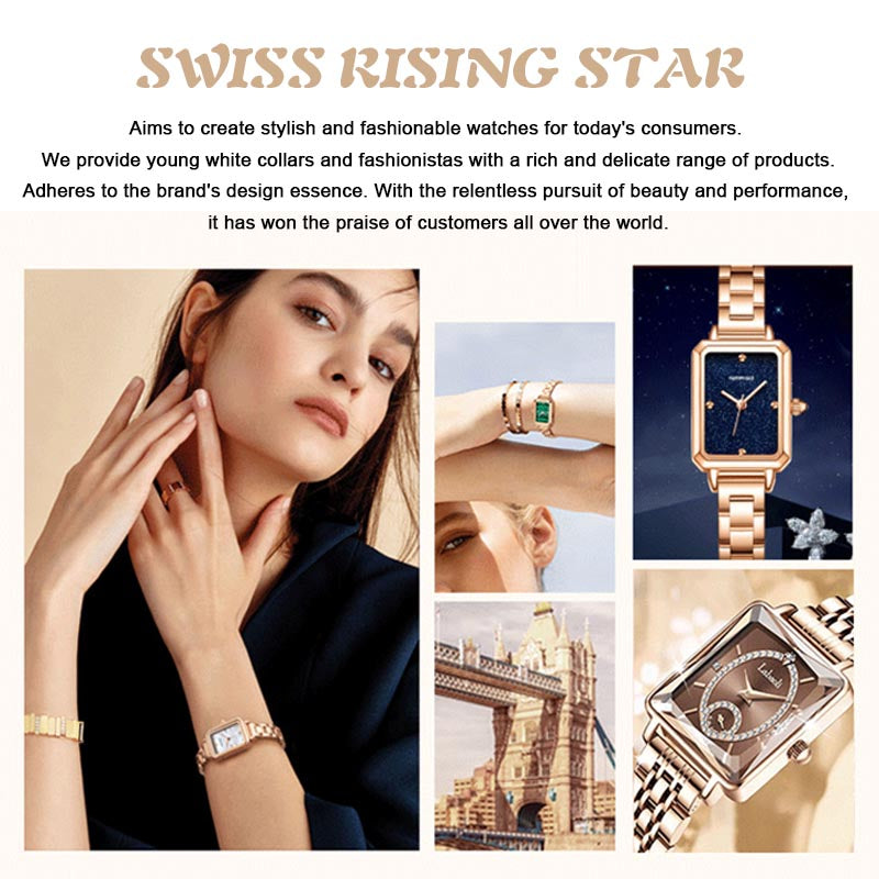 💎Modny kwadratowy damski zegarek z różowego złota z diamentami