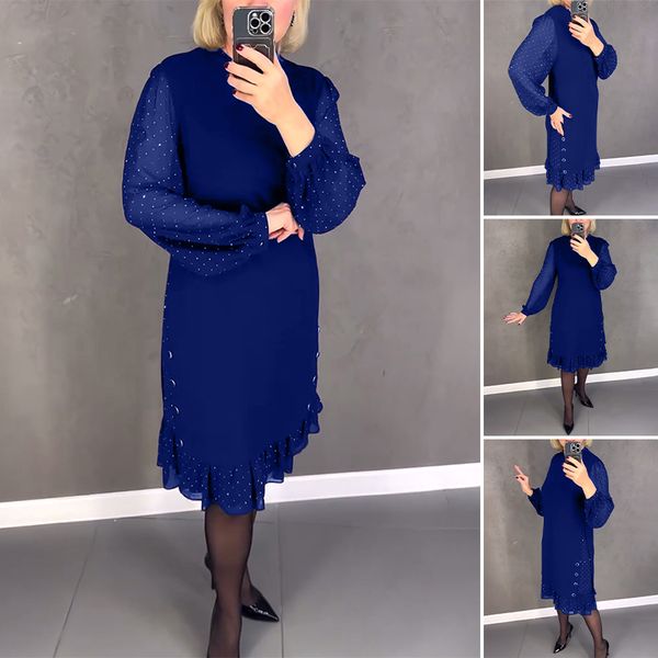 🔥👗[S~5XL]Nowa modna, luźna sukienka z falbaną, w jednolitym kolorze, z długim rękawem