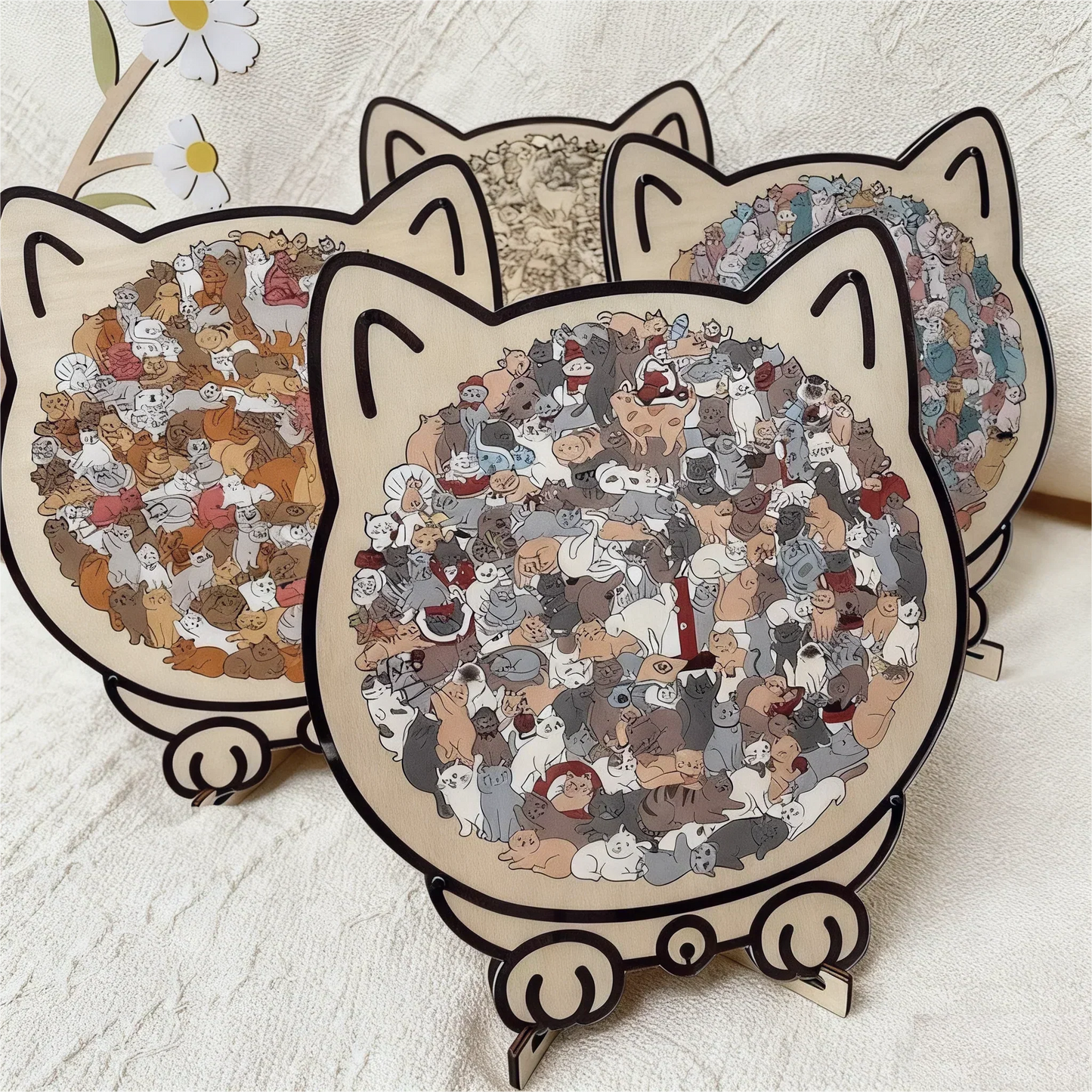 🎅🎄Drewniana układanka w kształcie kota, 135 elementów, w kolorach Morandi🐱🎁