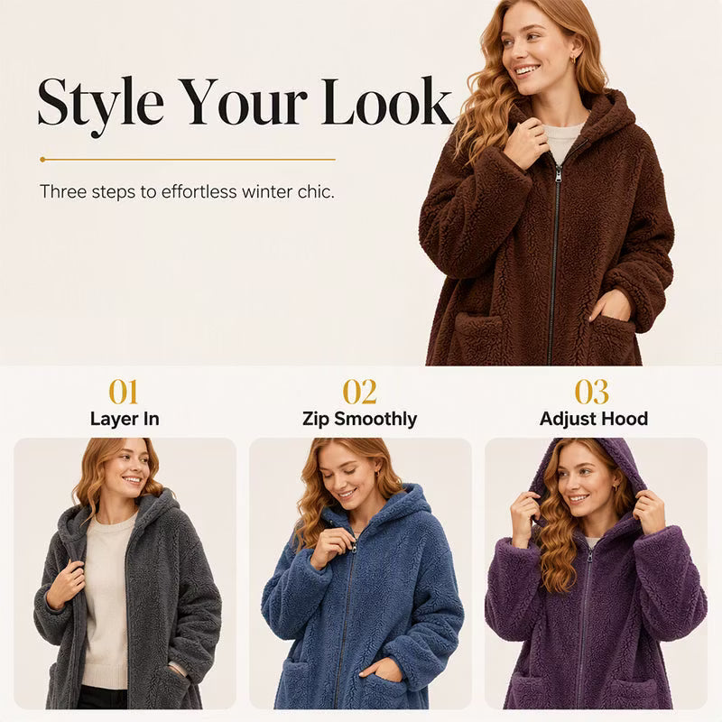 Wygodna i ciepła damska kurtka z kapturem i zamkiem błyskawicznym