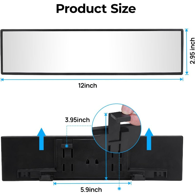 12-calowe panoramiczne lusterko wsteczne z klipsem