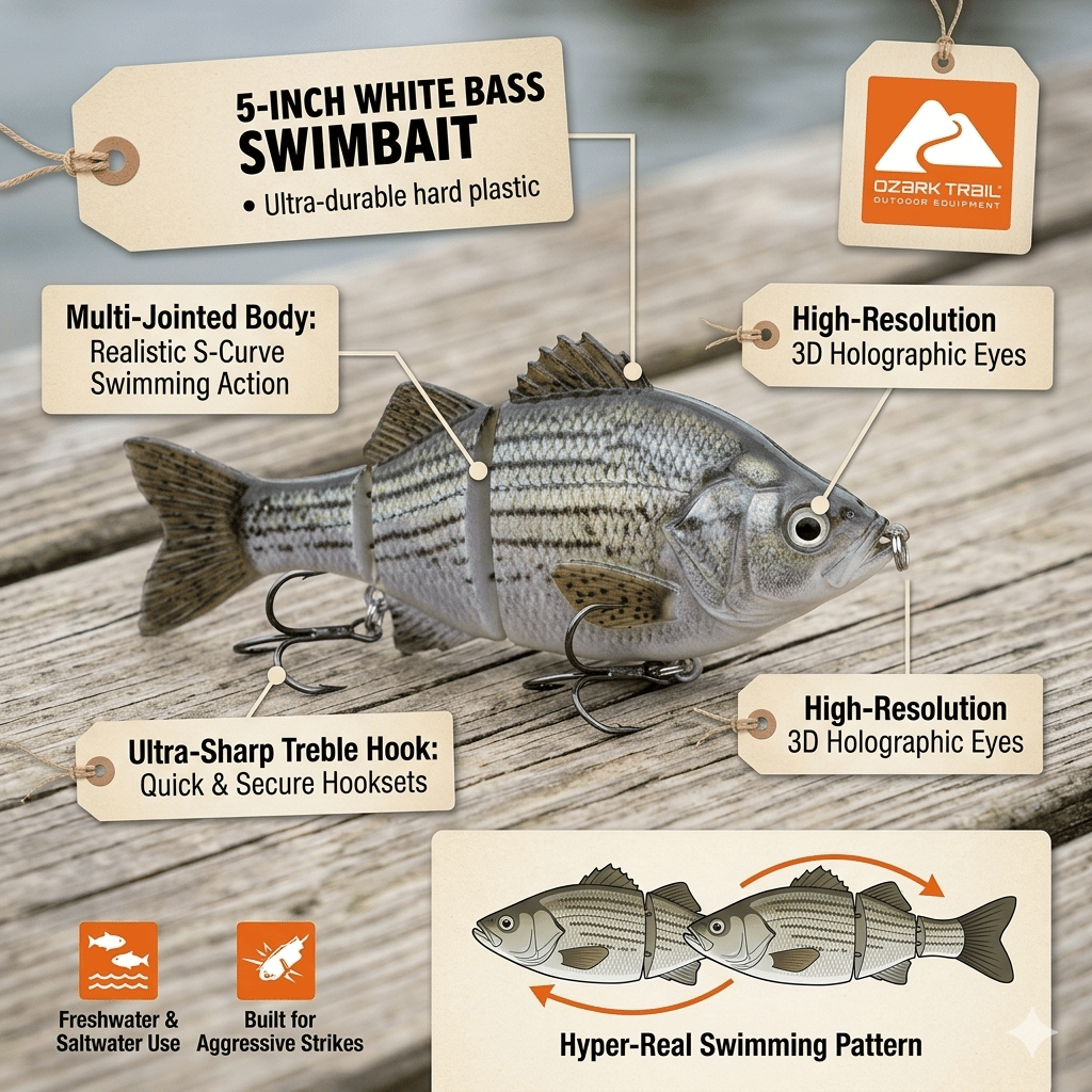 🌊Zdominuj wodę: Ozark Trail 5-calowy wieloczęściowy swimbait na białego bassa🐟