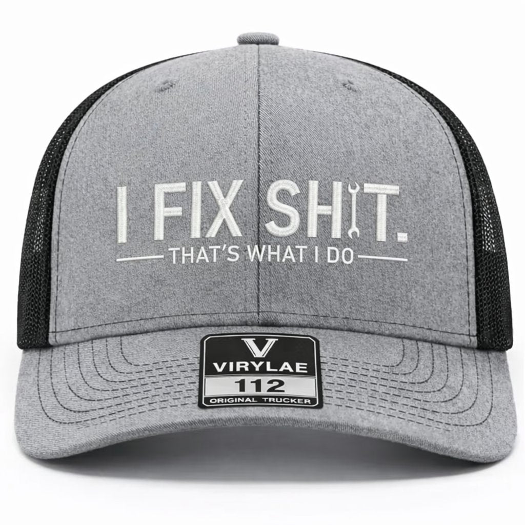 🛠️ Czapka truckerka „I Fix Shit” – zabawna czapka mechanika i naprawiacza