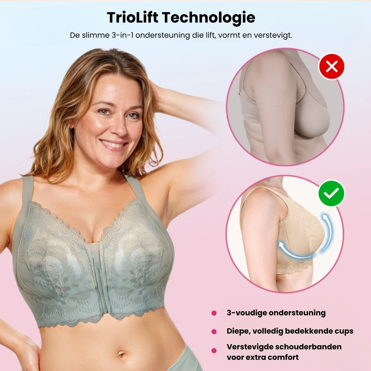 Biustonosz Comfort Zip | Biustonosz zapinany z przodu z technologią TrioLift