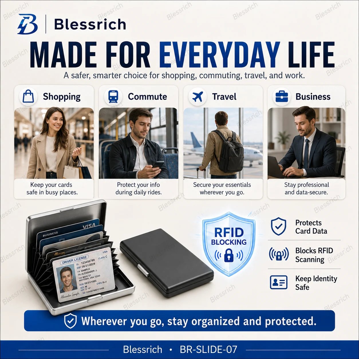 Metalowy uchwyt na kartę z blokadą RFID
