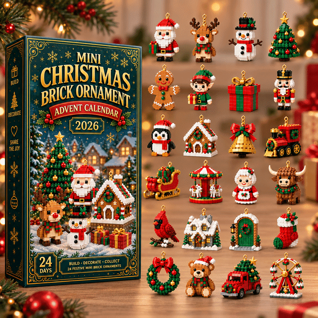 🎄 24-dniowy mini kalendarz adwentowy z ozdobami świątecznymi | 24 wyjątkowe, świąteczne, do samodzielnego zbudowania wzory z pętelkami do zawieszania — idealne do dekorowania choinek, wieńców i świątecznych dekoracji 🧱