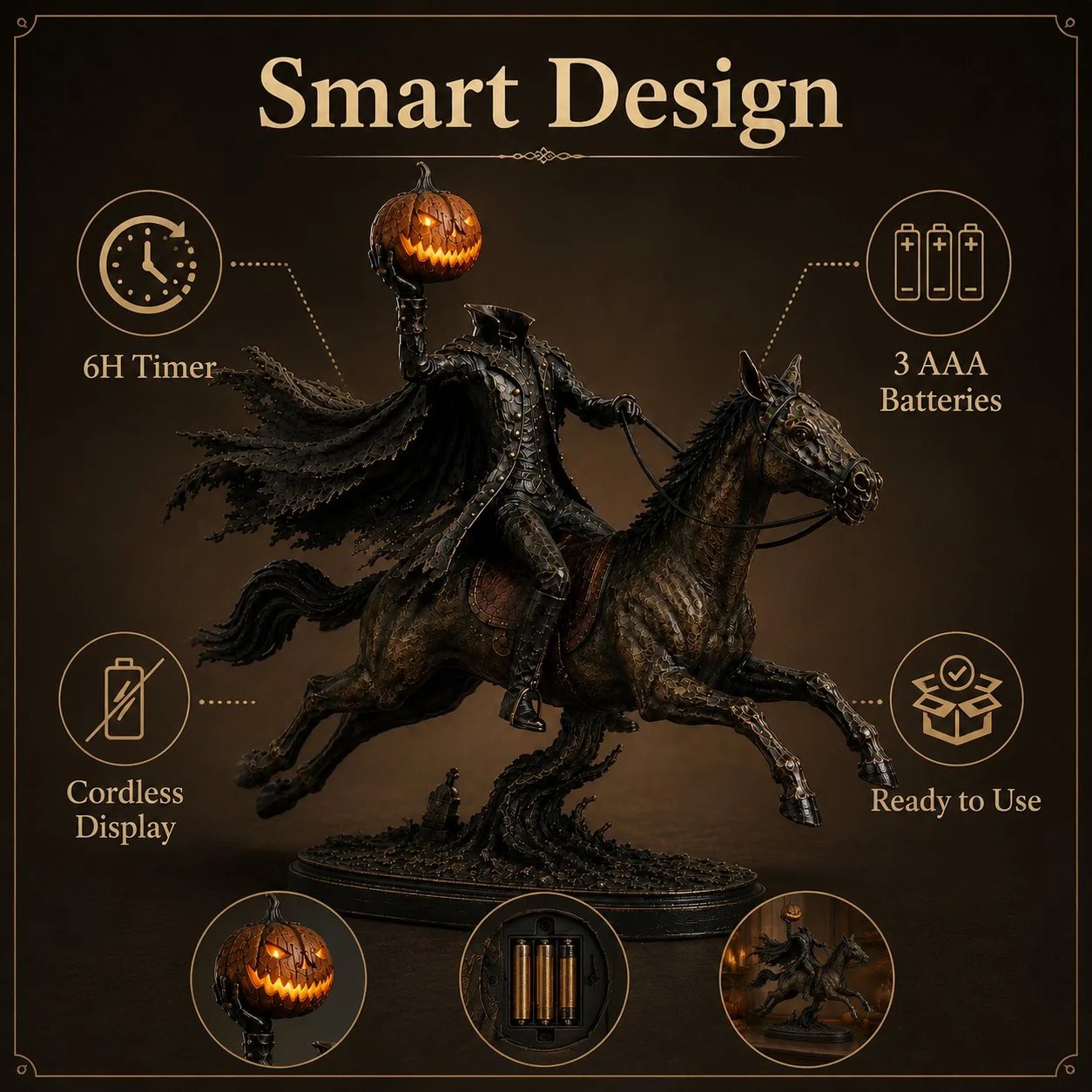 Figurka LED Jeźdźca Bez Głowy Midnight Chase – dekoracja na Halloween