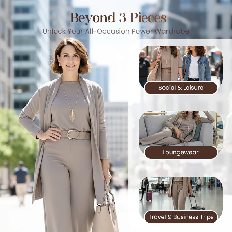 ⏳Specjalna oferta ograniczona czasowo⏰Elegancki 3-częściowy komplet zawierający długi kardigan, top i spodnie💞