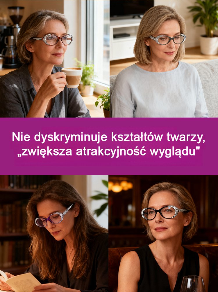 【Dla Pań】Modne okulary do czytania z ochroną przed światłem niebieskim i ozdobami z cyrkonii.