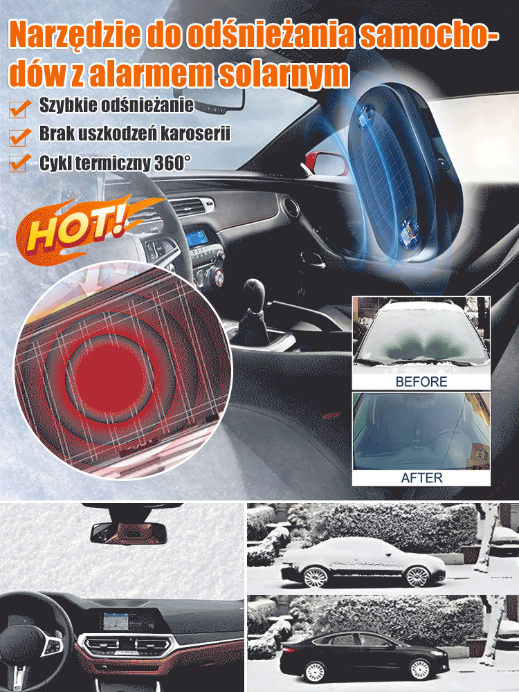 Samochodowy alarm śnieżny zasilany energią słoneczną