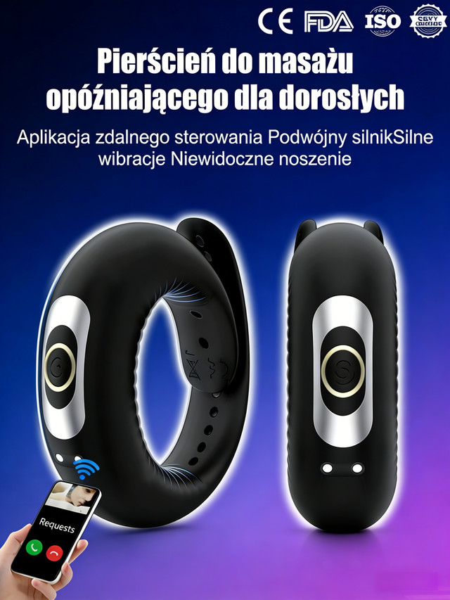 Pierścień masujący z wibracjami dla dorosłych opóźniający wytrysk.