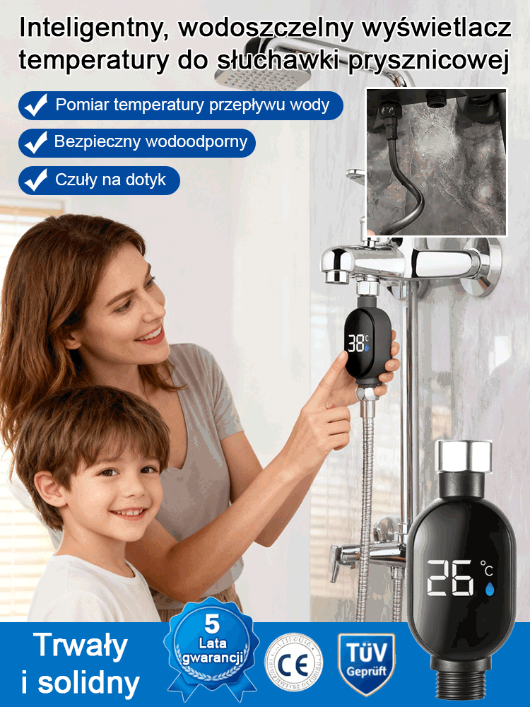 Inteligentny, wodoszczelny wyświetlacz temperatury do słuchawki prysznicowej