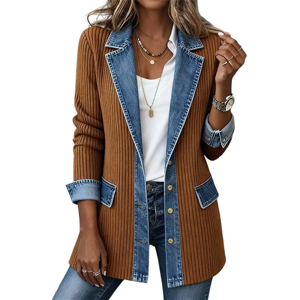 ⌛Oferta ograniczona czasowo – Elegancki damski płaszcz z prążkowanego jeansu