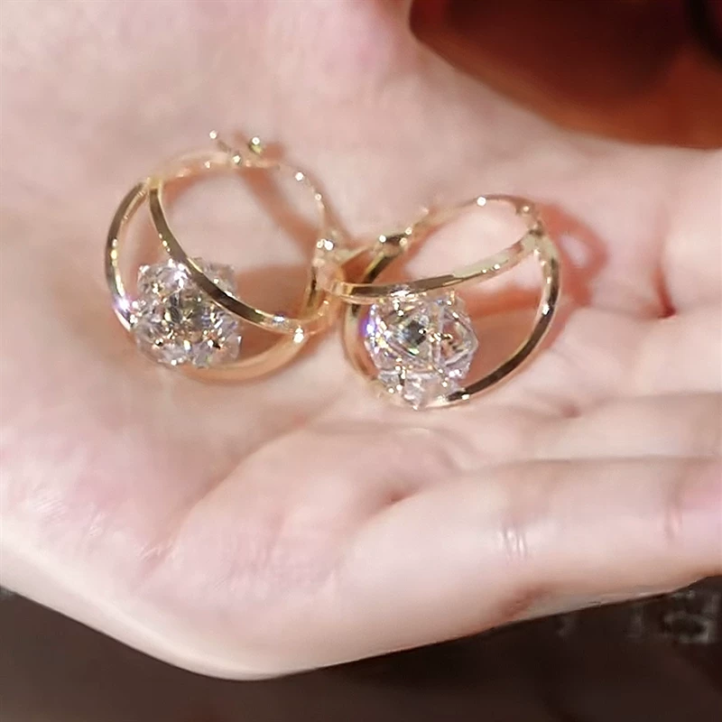 💎✨ Kolczyki z podwójnymi kółkami z błyszczącymi cyrkoniami – olśniewające i uniwersalne – płatność przy odbiorze ✅