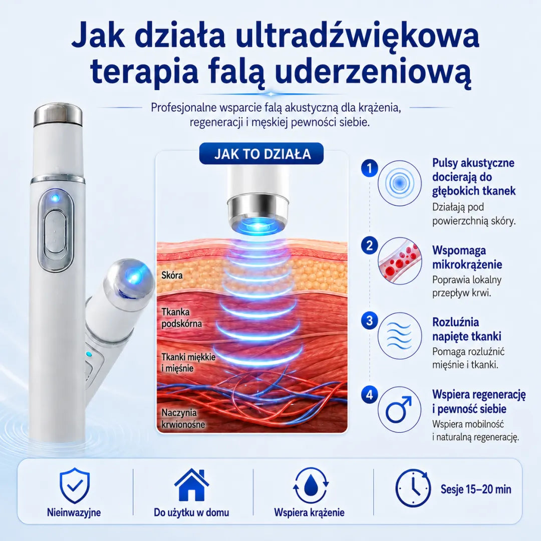 🤵💪Zwiększ swoją witalność. Odzyskaj pewność siebie w intymnych chwilach. Zaawansowana terapia falą uderzeniową, która wspiera męski komfort seksualny i łagodzi problemy z mięśniami, stawami i ścięgnami.
