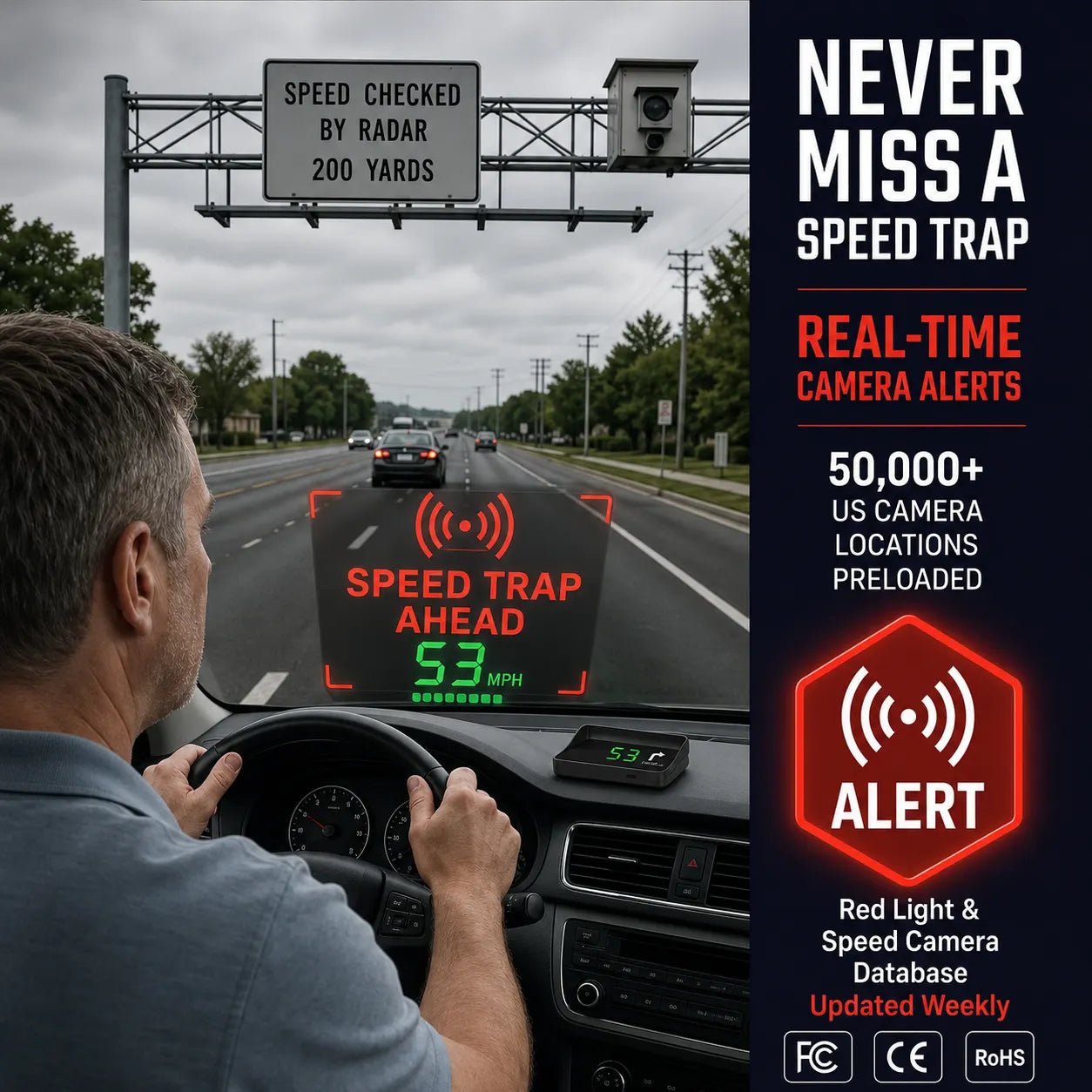 Cyfrowy prędkościomierz samochodowy z wyświetlaczem Head-Up Display (HUD) i nawigacją GPS