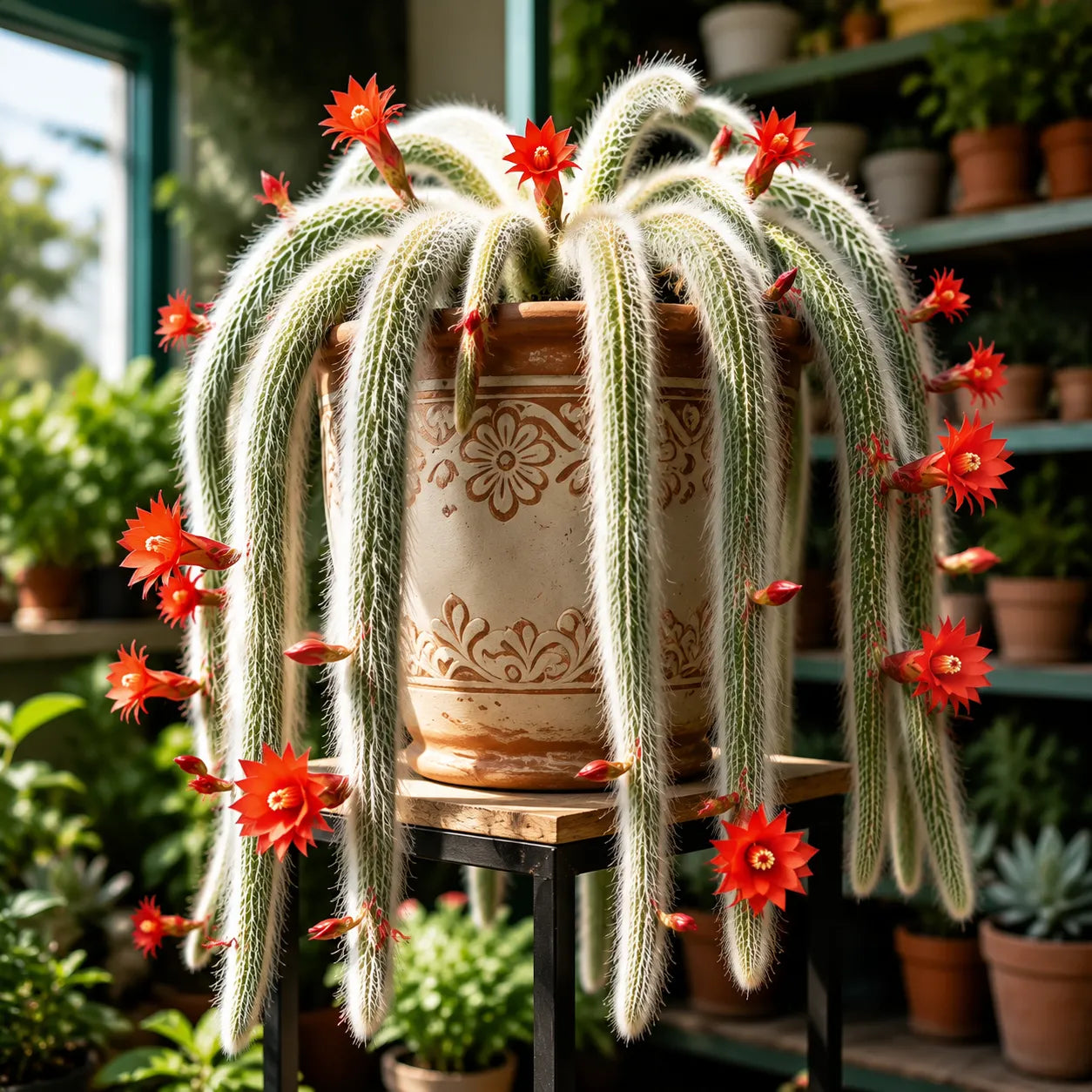 🌵Rzadki kaktus Monkey Tail – żywy wodospad miękkiego, puszystego piękna