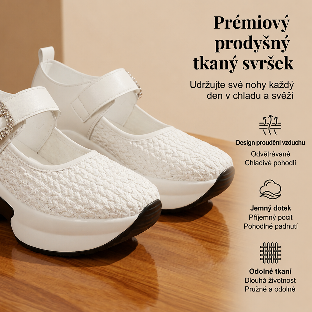 Natychmiastowe i wygodne wzmocnienie sylwetki dzięki damskim półbutom Mary Jane na platformie z przewiewną, tkaną cholewką. Płatność przy odbiorze! 👡