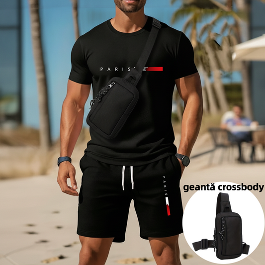👕 30% ZNIŻKI TERAZ! ⏰ Dwuczęściowy męski komplet z nadrukiem – Miękki i przewiewny – Luźny krój, idealny na letni relaks lub codzienne wyjścia – W komplecie top i szorty 🩳