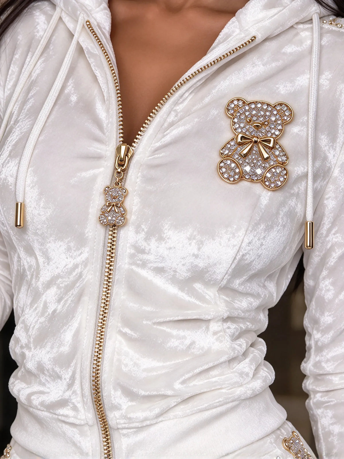 Women's Fashion Rhinestone Teddy Bear Two-Piece Set