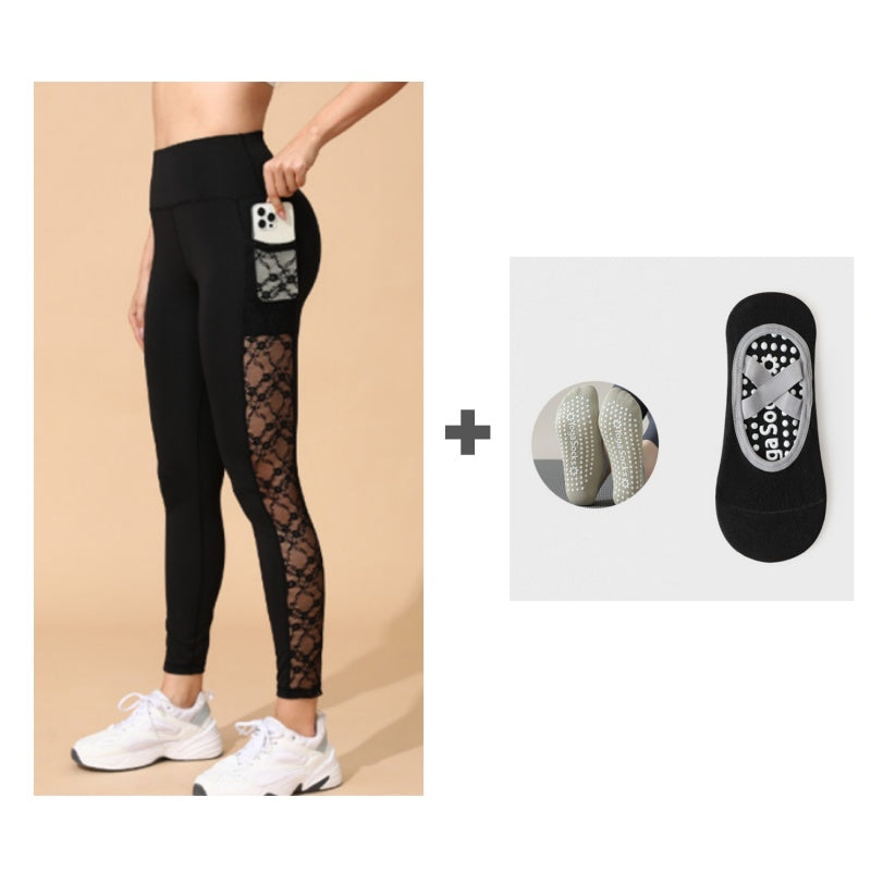 Damskie legginsy do jogi z wysokim stanem i kieszeniami, z siateczki