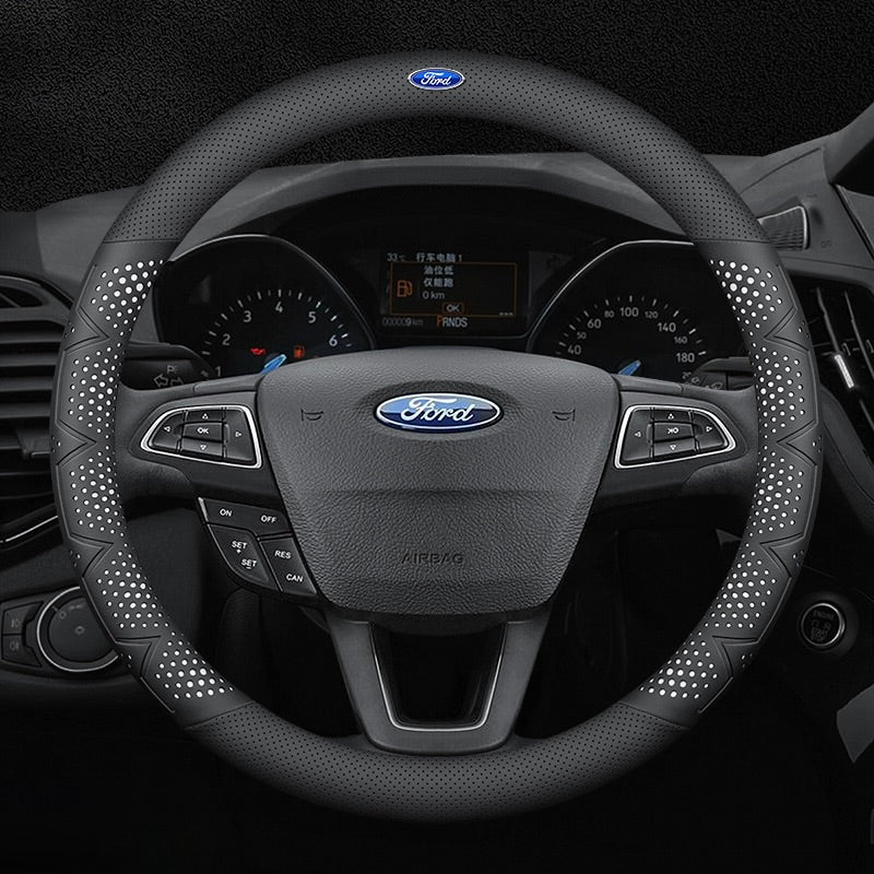 Ultracienki, oddychający pokrowiec na kierownicę z prawdziwej skóry z antypoślizgowym uchwytem