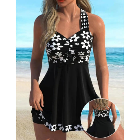 🌸 TERAZ 50% TANIEJ! ☀️ Damskie stroje kąpielowe typu tankini z kwiatowym nadrukiem i szortami – szybkoschnący materiał, wygodny krój i skromne krycie 🏖️