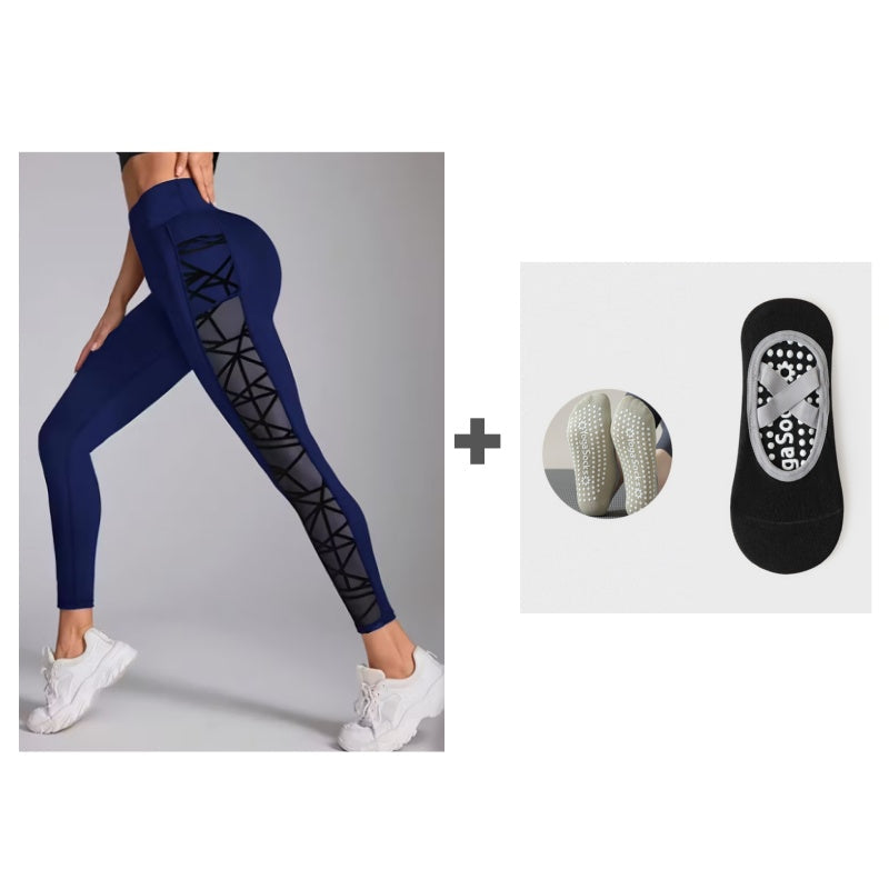 Damskie legginsy do jogi z wysokim stanem i kieszeniami, z siateczki