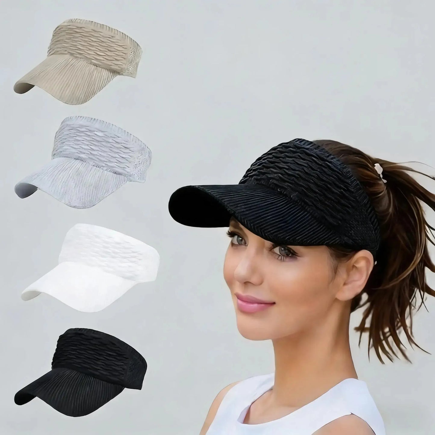 ☀️🧢 Daszek z otworem na wysoki kucyk – ochrona przed promieniowaniem UV, przewiewny, do aktywności na świeżym powietrzu i na co dzień