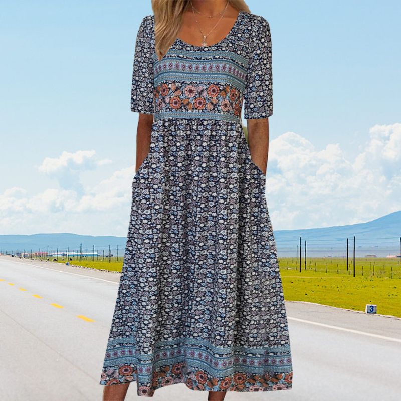 🌸 Elegancka sukienka damska z nadrukiem boho