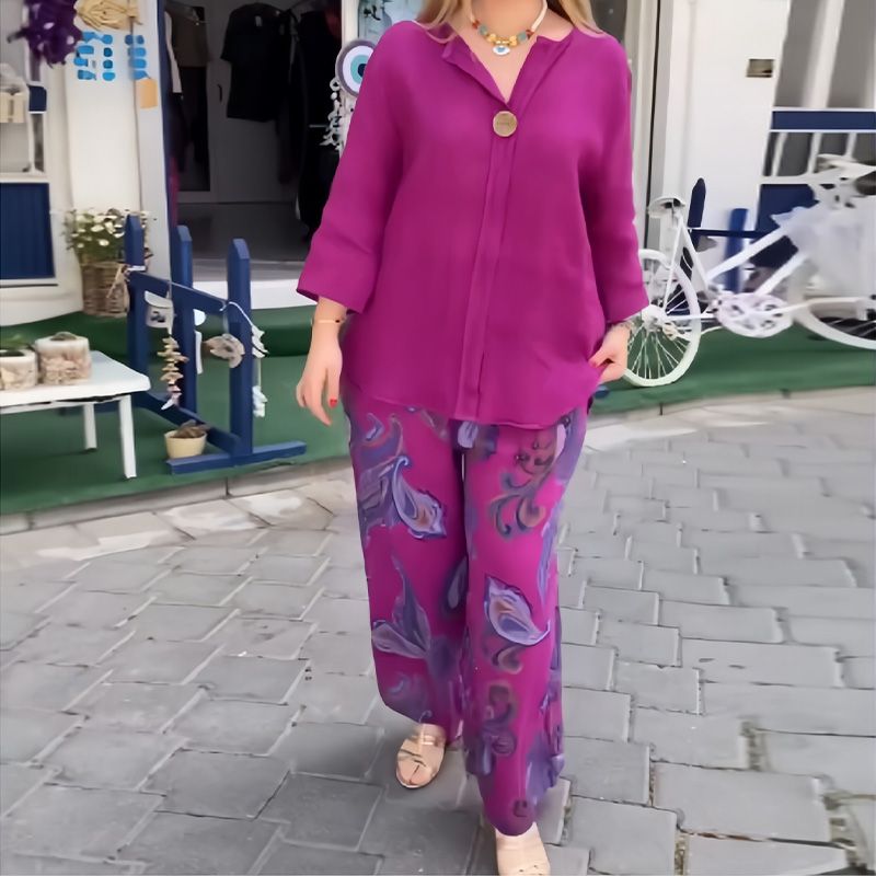 💖 Damski top z długim rękawem i spodnie z szerokimi nogawkami ✨