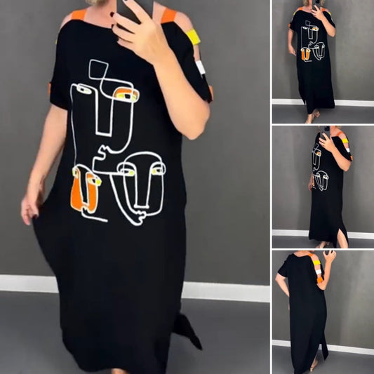 🍂Modna damska sukienka z krótkim rękawem z nadrukiem