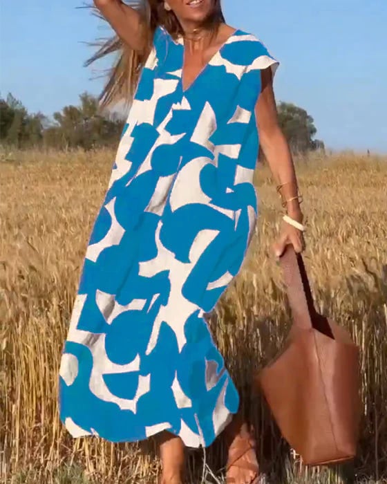 💕Sukienka z nadrukiem bez rękawów z dekoltem V