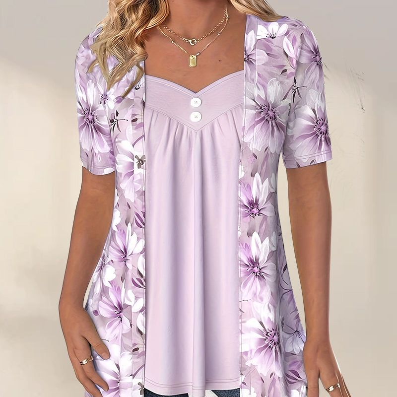 👚Damski patchworkowy top w nieregularne kwiaty✨