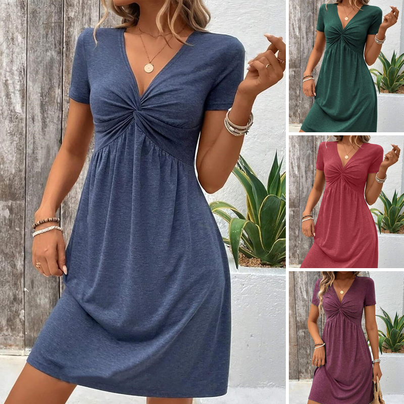 【S-2XL】👗Krótka sukienka damska z dekoltem w serek