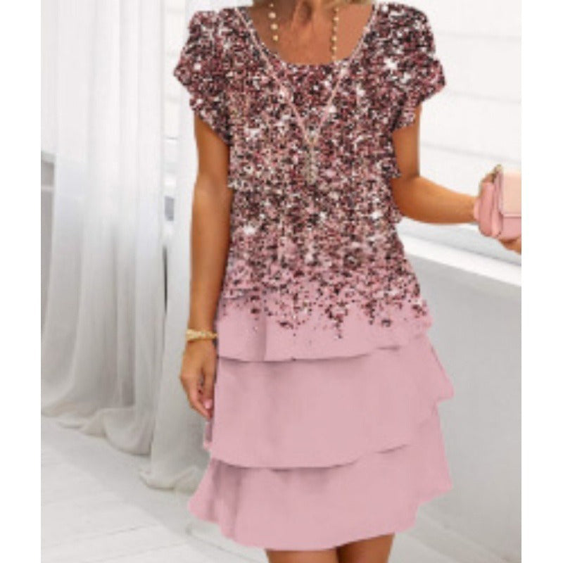 👗Elegancka sukienka z okrągłym dekoltem z kwiatowym nadrukiem🌸