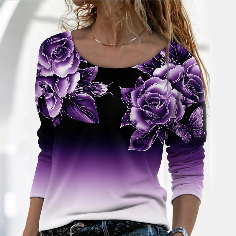 🔥👚Modna bluzka z długim rękawem i kwiatowym nadrukiem