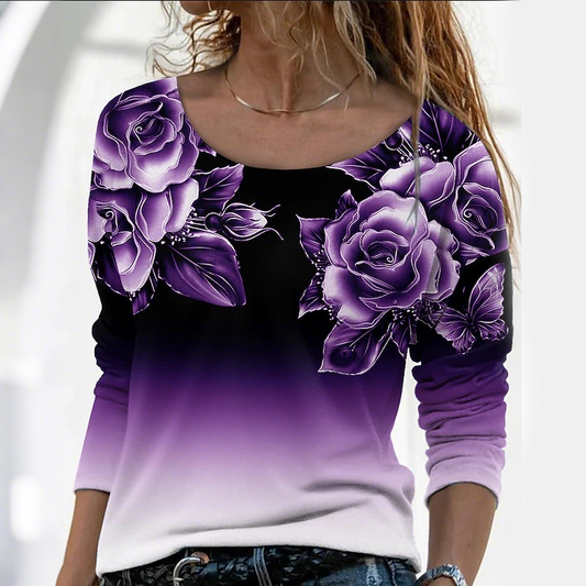 🔥👚Modna bluzka z długim rękawem i kwiatowym nadrukiem
