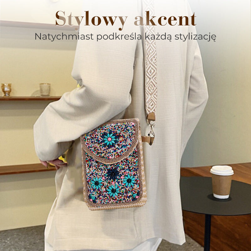 Boho Chic Mała Słomiana Torebka z Koralikami