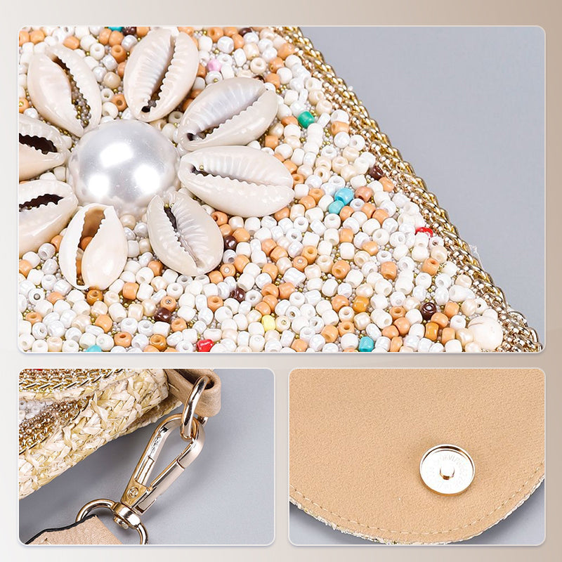 Boho Chic Mała Słomiana Torebka z Koralikami