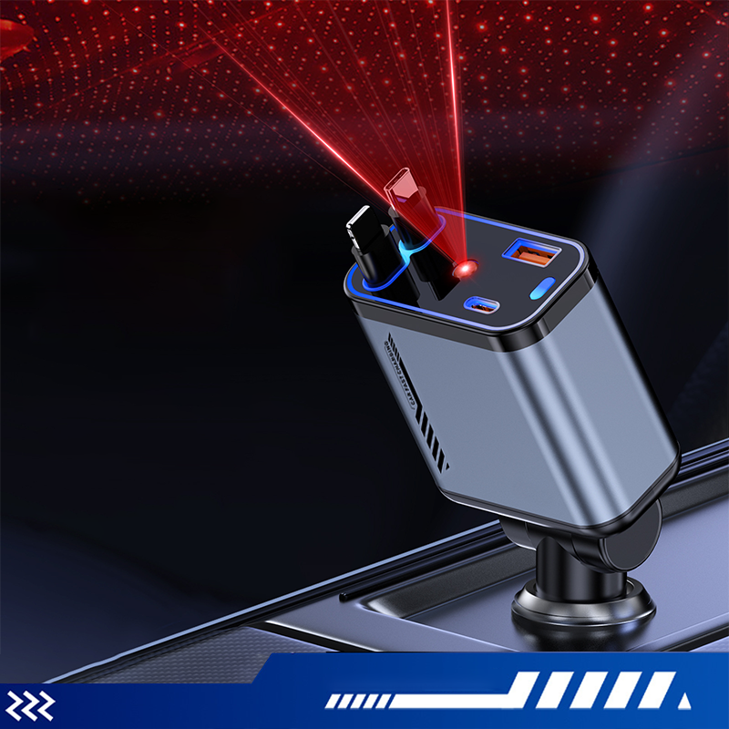 📱 Wielofunkcyjna ładowarka samochodowa z szybkim ładowaniem i chowanym kablem | Kompatybilna ze wszystkimi smartfonami