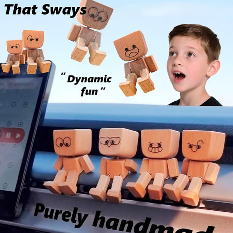 Urocza mała drewniana figurka, która porusza się z 12 różnymi wyrazami twarzy